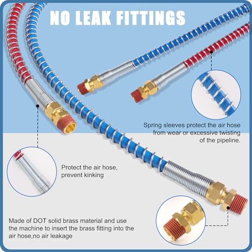Semi Truck Air Brake Line Hose Coil Assembly Coiled Set Airline Blue Red Pigtail Trailer Air Hose,1/2" NPT DOT Fittings with Glad Hands & Grips & Rubber Seals (15' Length x 40" Tractor Lead) - color: 15FT Long Tail Air Brake Line & Glad Hands