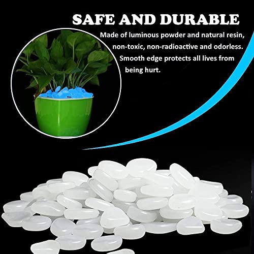 Muzero Glow in The Dark Rocks - 100pcs White Glowing Pebbles Luminous Stone for Fish Tank, Garden Yard, Path Patio Aquariums Rocks Decorations Powered by Light or Solar - color: White, size: 100pcs