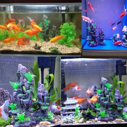 Tfwadmx Aquarium Mountain View Moss Tree Rock Cave Fish Tank Stone Ornament Landscape Decoration with Small Plants