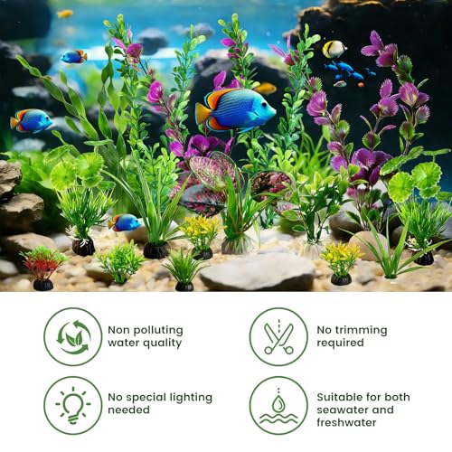 Promising Aquarium Decor Plastic Plants, Fish Tank Accessories, Artificial Aquarium Plants Kit, 22 Pieces