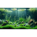 Underwater Aquatic Seagrass Aquarium Background Under The Sea Grass Leaves Lush Green Moss Fish Tank Background Deep Sea Rock Cork with Foggy Misty Sunbeams Terrarium Backgrounds Wallpaper 30x18in - size: 30(W)x18(H)inches/ 75(W)*45cm(H)
