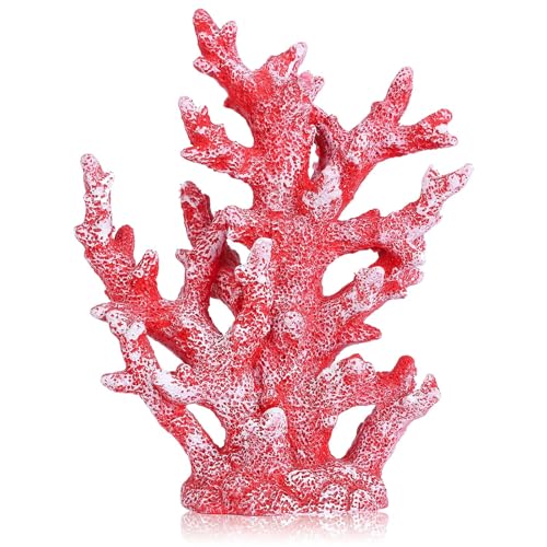 Artificial Coastal Dorm Fish Aquarium Coral Ornament Decor Realistic Aquatic Plant Marine Themed Gifts for Beach Coastal, Living Room, Bathroom- Red - color: Red