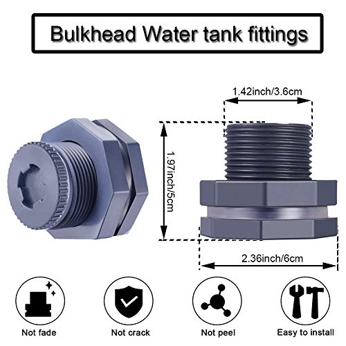 1/2” Female PVC Bulkhead Fitting with Plug Silicon Seal Gasket Water Tank Connector for 1-3/8 Inch or 1-1/2 Inch Hole Saw Rain Barrels, Aquariums (pack of 4) - color: 4 Pcs, size: 1/2 Inch