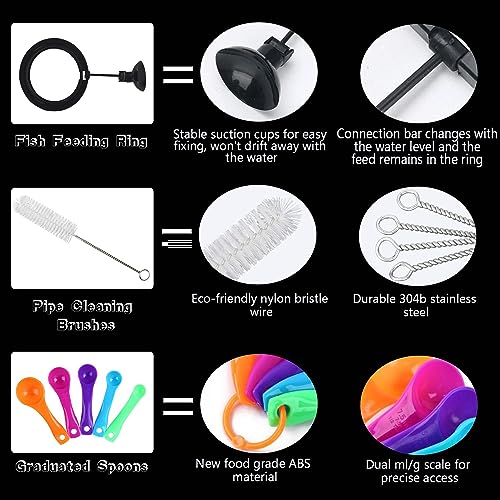 Fish Feeding Ring, Shrimp Feeding Dish, and Feed Measuring Spoon - Ideal Betta Fish Toys and Aquarium Accessories with Coral Feeder and Shrimp Tube