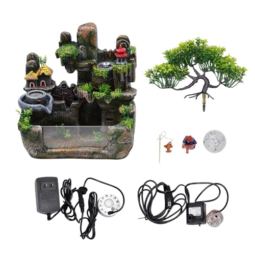 Waterfall Fountain, Desktop Fish Tank Fountain with Atomizer, Fisherman and Colorful LED Lights, for Living Room, Bedroom, Yoga Room, Office, Study, Meditation Room - size: D