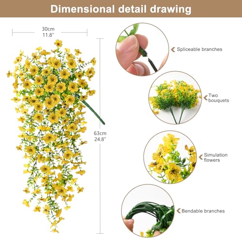 ZFProcess Artificial Hanging Flowers Plants for Outdoor Fall Decoration, 2PCS Faux Silk Daisy UV Resistant Look Real for Outside Home Indoor Planter Porch Garden Yard Autumn Decor(Yellow) - color: A Yellow