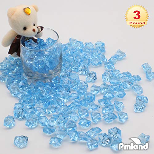 PMLAND Clear Fake Ice Rocks – 550 Pcs Large Light Blue Acrylic Gems Crushed Plastic Diamonds, 3 Lbs / 2.25 Quarts Bulk Vase Filler for Centerpieces Wedding Theme Décor Aquarium Table Scatter - color: Light Blue