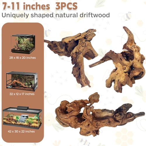PINVNBY Natural Driftwood for Aquarium Decor Fish Tank Decorations Reptile Decor Driftwood Decor, 3 Pieces 7"-11" Assorted Driftwood Branch - size: L: Mopani Driftwood (7-13 inches/3 Pack）