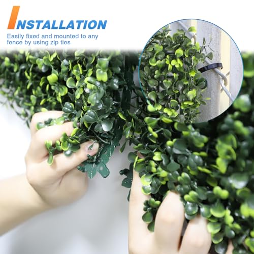 TANG 20"x20"-1PC Artificial Greenery Boxwood Panels Grass Wall Panel, Faux Privacy Fence Ivy Screens Backdrop Fake Hedge for Indoor Outdoor Wedding Décor, Boxwood with Backing - color: Boxwood With Backing, size: 20"x20"