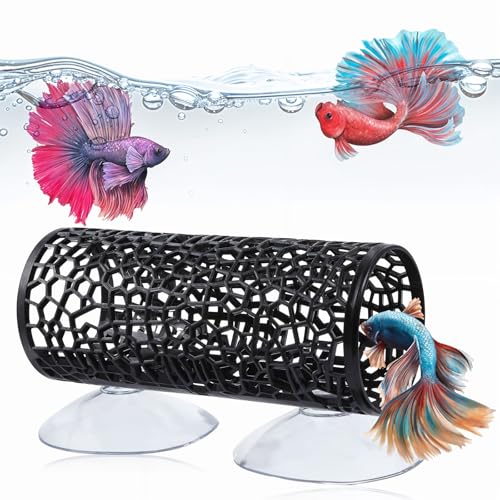 Betta Fish Toys, Black Betta Fish Tunnel Hammock, Safe Aquarium Decor for Smallfish Shrimp, Bettas Tank Accessories with Suction Cups Perfect for Hideout and Play Area - color: Black