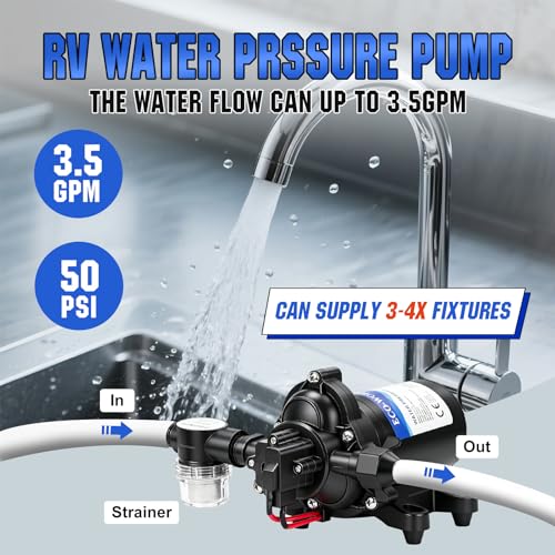 ECO-WORTHY RV Water Pump 12Volt 3.5GPM 50PSI 12V Fresh Diaphragm Pump with Pressure Switch and Self-Priming for RV Yacht Garden Sprayer Food Truck - size: 3.5GPM-50PSI-12V-Barbed Hose Adapters