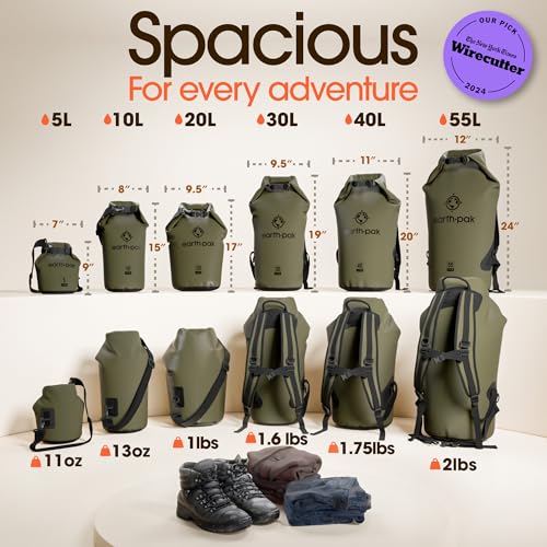 Earth Pak Waterproof Dry Bag - Roll Top Waterproof Backpack Sack Keeps Gear Dry for Kayak with Waterproof Phone Case - color: Forest Green, size: 5L