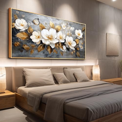 FUHAIHUA Wood Framed Canvas Wall Art For Living Room Large Wall Decor For Office Bedroom Decoration White Flower Pictures Farmhouse Painting Artwork Room Wall Mural Aesthetic Home Decor 32x72 - color: White Flower Wood Framed, size: 72"L x 32"W