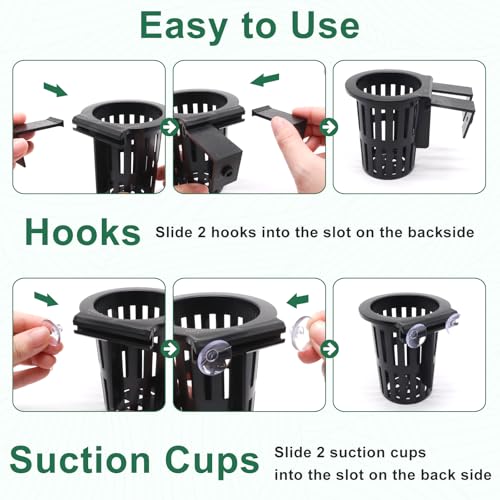 2PCS Upgraded Large Aquarium Plant Holder with 1.57" Extension Hooks and Suction Cups, Aquatic Plant Holder for Fish Tank Aquaponic Plants Cultivation and Aquascape Accessories, Black