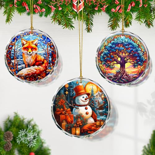 Stained Glass Snowman Ornament - Christmas Tree Decoration, Gift for Holidays - color: Snowman