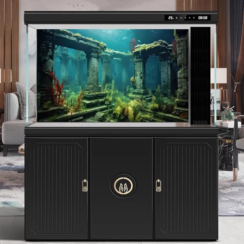 Under The Sea Aquarium Background Sunken Ancient City Ruins Fish Tank Background Lush Aquatic Seagrass Coral Reefs Submerged Structure Terrarium Backgrounds Underwater City Reptile Backgrounds 24x12in - color: Green_Foggy Blue, size: 24(W)x12(H)in