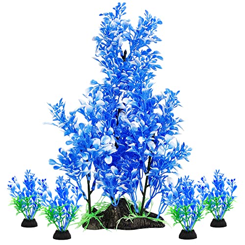 5 Pack Aquarium Plants, Blue Plastic Aquarium Tree Fish Tank Decor for Aquariums - color: Blue