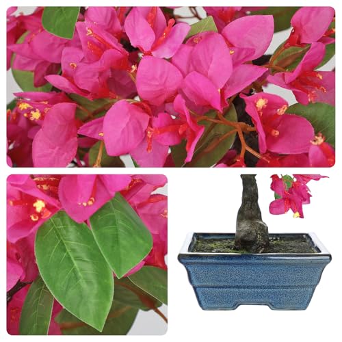 Briful Artificial Bougainvillea Tree in Blue Pot 18.5" Tall Faux Bougainvillea Floral Tree Tropical Silk Fake Flower Plant for Home Office Living Room Table Décor(Pink) - color: Hot Pink 18.5in, size: 1ft 4in