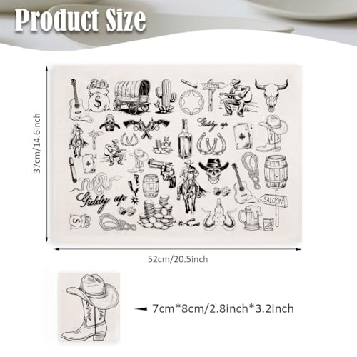 SUPERDANT 4PCS Western Style Underglaze Paper Transfer Cowboy Cactus Transfer Paper for Clay Ceramic Porcelain Under Glaze Transfers for Pottery Enamel Decals Black Underglaze Decal Papers - style: Western Cowboy