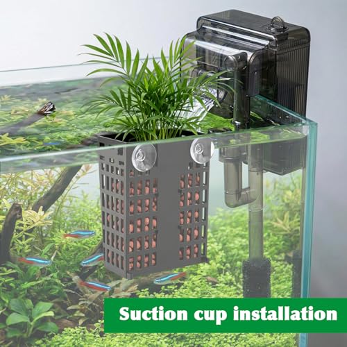 4 Pack Adjustable Aquarium Plant Holders, Hanging Hydroponic Baskets for Fish Tank, Height-Adjustable Extendable Hook, Include Plant Clips & Grow Sponges