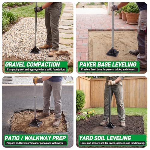 Walensee 10" x 10" Steel Tamper Tool with 48" Handle, Heavy Duty Ground Tamper with Rubber Grip for Leveling Paver Base, Soil, Gravel, Sand, Asphalt, Driveways, Yards and Blacktop Repair - size: 10"×10"