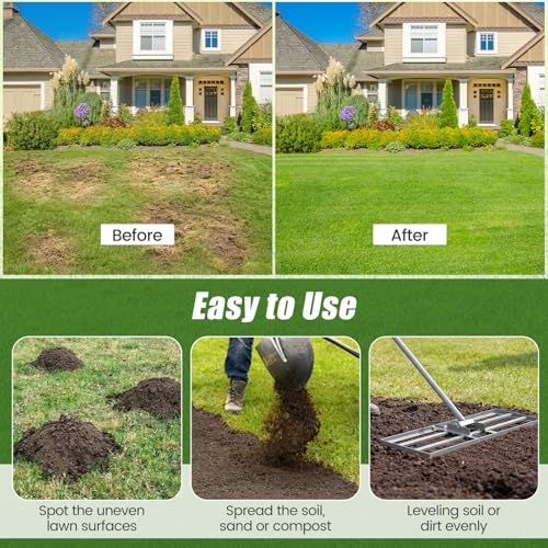 COSTWAY 30x10 Inch Lawn Leveling Rake, Soil Sand Dirt Leveling Tool, Ground Leveler for Yard, Landscape, Garden, Pasture (Silver, 30"x10") - color: Silver