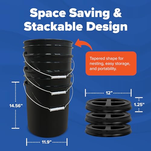 ePackageSupply 5 Gallon Bucket - Food Grade Bucket with Airtight Gamma Seal Screw-On Lid, BPA-Free, Heavy-Duty 90 Mil HDPE Plastic, Bulk Storage, Durable Container, Made in USA, Black/Black, 3 Packs - color: Black/Black, size: 3 Packs