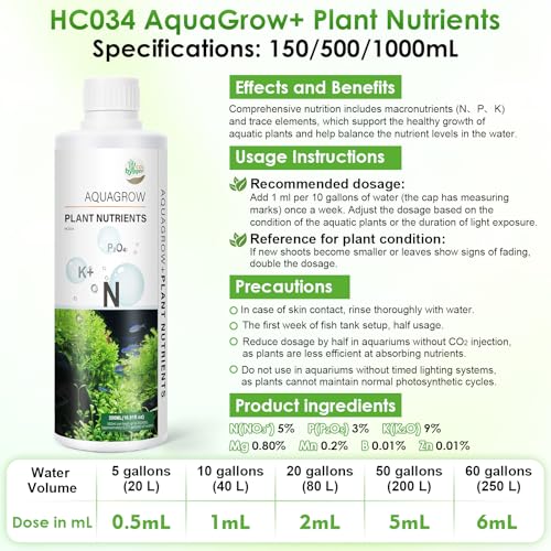 HC034 Aquarium Plant Liquid Fertilizer - Advanced Macro Nutrient Solution for Freshwater Planted Tanks, Promotes Root & Leaf Growth, 150ml/500ml/1000ml (500mL) - color: NPK Fertilizer, size: 500mL