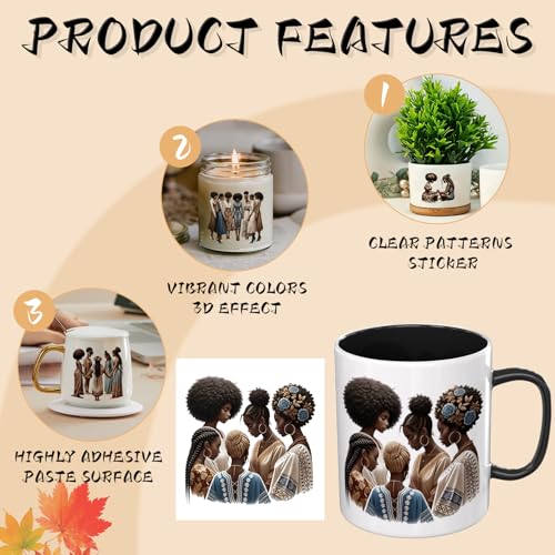 UV DTF Cup Wraps, 4 Sheets Black Women Quotes 16oz Glass Cups, Clear Transfer Stickers for Tumblers and Bottles, Assorted Pattern Set - style: Black Women Quotes