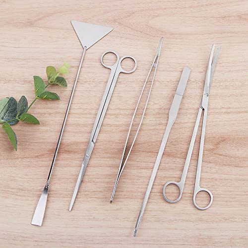 5pcs Aquarium Tweezers Set, Stainless Steel Aquarium Plant Tools Long Aquascaping Tools Scissors Spatula Tongs Aquatic Plants Tool Set(C)