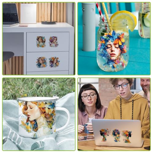 arricraft 10 Sheets Butterfly Girl UV DTF Cup Wrap for 16OZ Glass, Flowers and Butterflies Rub on Decals PVC Transfer Stickers for DIY Cups Wood Funiture 24x11cm/9.4x4.3inch - style: Butterfly Girl Theme