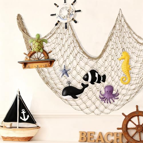 Decorative Fishing Net 80x40 Inch, Patioland Large Caramel Picture Fish Net, Wall Photo Hanging Fishnet for Nautical Mermaid Pirate Ocean Themed Hawaii Beach Under the Sea Party Decorations (1 Pack) - color: Caramel, size: 1 Pcs