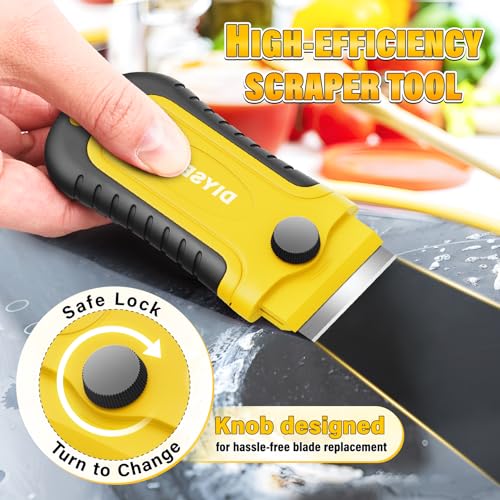 DIYSELF Razor Blade Scraper | Scraper Tool for Cleaning, Glass, Stickers | 2 Pack Scraper with 30 Pcs Extra Single-edged Razor Blades | Paint Scraper | Razor Scraper | Glass Scraper - color: Yellow, size: 2 Pack