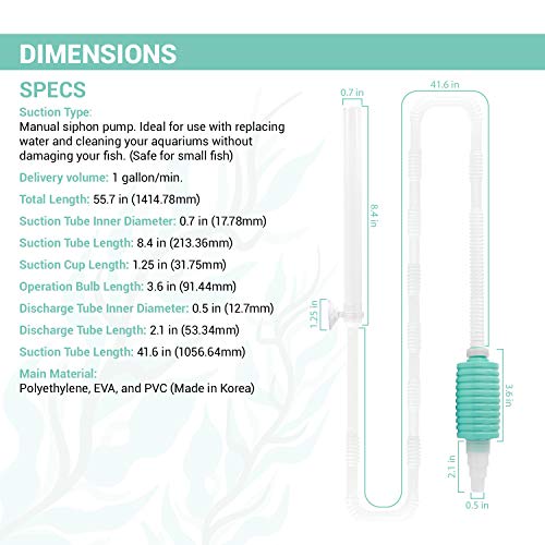 TERA PUMP Nano Aquarium Siphon Gravel Cleaner & Sand Cleaner (BPA-Free/Safe for Small Aquarium Life) for Aquarums Under 10 Gallons