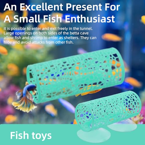 Green Betta Tunnel, Betta Cave with Suction Cups, Plastic Bettas Tank Accessories, Safe Aquarium Decor for Small Fish & Shrimp, Small Fish Toys Hideout Play Area - color: Green