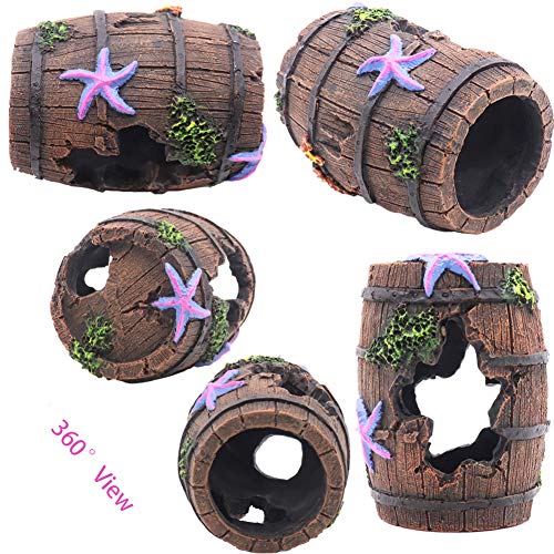 Ulifery Small Broken Barrel Aquarium Decorations Betta Cave Hideaway Tunnel Log for Fish Tank (1 piece)