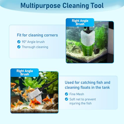 Mogoko 6 in 1 Aquarium Cleaning Tool Kit, Multi-Use Fish Tank Cleaning Kit with Telescopic Long Handle, Algae Scraper Scrubber Pad Scrub Brush Fish Net Gravel Rake