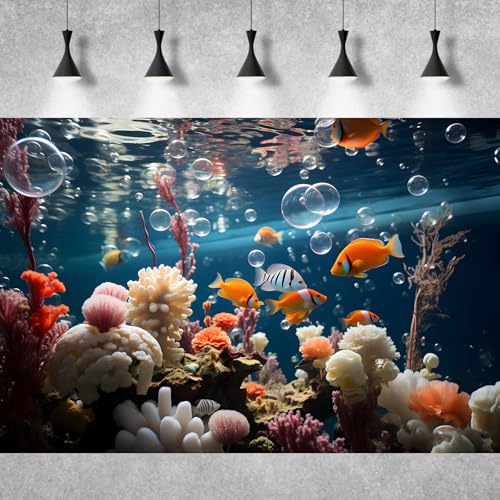 Underwater World Aquarium Background Colorful Corals and Reefs Tropical Fish Terrarium Background Tropical Jungle Style Under The Sea Fish Tank Background Blue Undersea World Tank Decors 24x12in - color: Marine Orange, size: 24(W)x12(H)in
