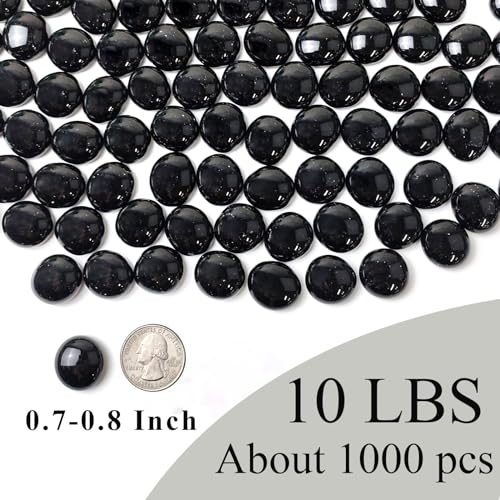 FANTIAN 10 lbs Black Glass Rocks for Fire Pits, 1000 pcs Black Glass Gems, Decorative Flat Beads for Vase Fillers Fish Tank Plants Flower Pots Crafts and Aquarium Glass Rocks - color: Black, size: 10 Pounds
