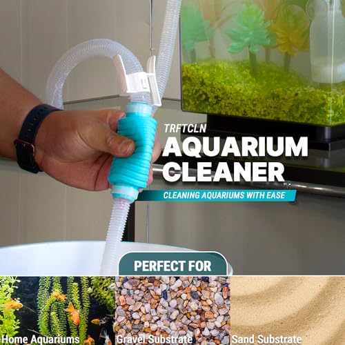 TERA PUMP Aquarium Gravel Cleaner for 10-20 Gallon Tanks - BPA-Free, Siphon with Flow Controller, Extendable No-Spill System for Freshwater and Saltwater