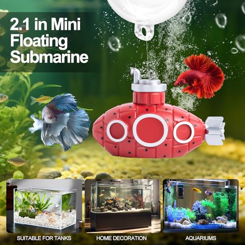 CousDUoBe 2.1 in Mini Floating Submarine Fish Tank Decoration Set，Cute Retro Submarine Set and Floating Diver,Aquarium Decorations Resinous Betta Fish Tank Accessories - color: Rose
