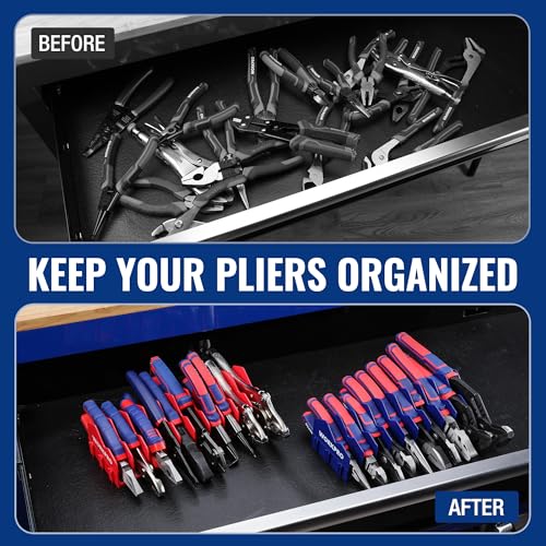 WORKPRO 2-Pack Plier Organizer Rack, Pliers Holder and Cutter Organizers with Non-Slip Rubber Base, 20-Slot Tool Box Organizer, Tool Drawer Organizer, Tool Storage, Plier Rack (Pliers Not Included) - color: Blue &Red, size: 2 Pack