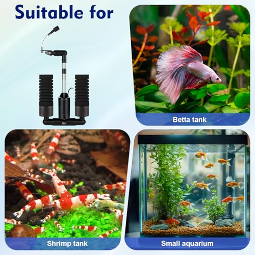 AQQA Electric Sponge Filter for Aquarium, Quiet USB Powered Fish Tank Sponge Filter for 15-55 Gal with Bio Ceramic Media, Shrimp Fry Safe Breeding Filter, Adjustable 360° Outflow, Submersible Filter