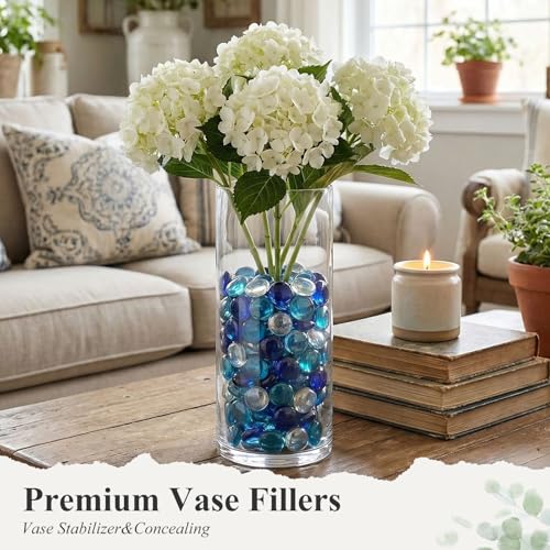 DomeStar 2LB Mixed Blue Flat Glass Marbles, Decorative Marbles for Vases Aquarium Pebbles Fish Tank Rocks Vase Fillers DIY Crafts Table Scatter Decor - color: Multi