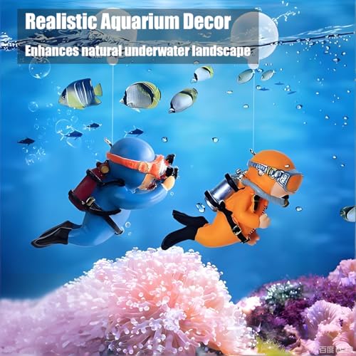 Floating Aquarium Decorations – Diver Fish Tank Floating Decor, Adjustable Floating Fish Tank Accessories for Betta Fish, Cute Aquarium Ornament (Diver Orange) - color: Diver Orange