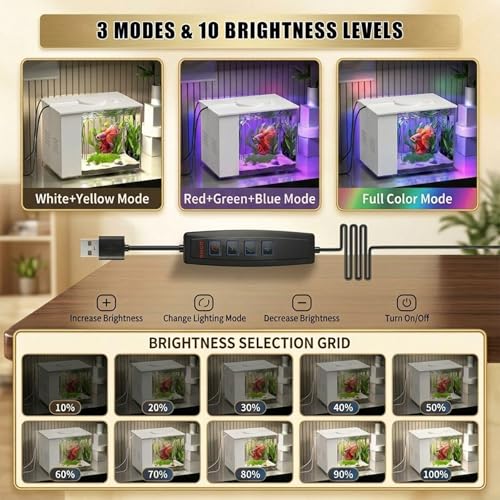 3.7L (1 Gal) Betta Fish Aquarium, Acrylic Small Fish Tank Kit with Water Filter Pump & LED Light, Ideal for Small Fish, Plants and Shrimp, White