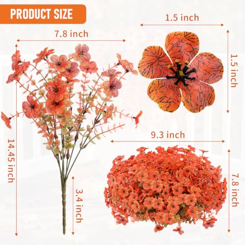 Artificial Flowers for Outdoor,Silk Flowers No Fade Fake Plastic Flowers UV Resistant Faux Plants for Outdoors Outside Front Porch Hanging Planter Window Box Garden Home Decoration,13 Bundles(Orange) - color: Orange1, size: Artificial Flowers(13 Pcs)