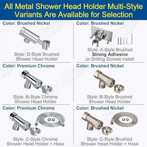 Shower Head Holder All Metal, Brass Adjustable Shower arm Bracket for Handheld, Hand held Showerhead Holder (B-Style Shower Arm Mount Premium Chrome - style: B-Style Chrome
