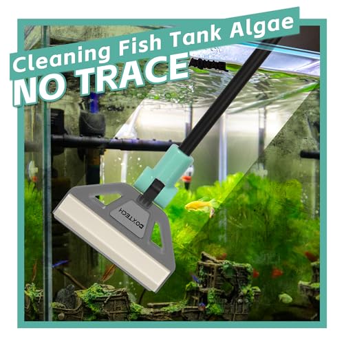 Algae Scraper for Glass Aquariums, 2 in 1 Adjustable Algae Scraper with 5 Stainless Steel Blades and Cleaning Brush, Aquarium Glass Cleaning Tools for 20-40 Gallon Fish Tank