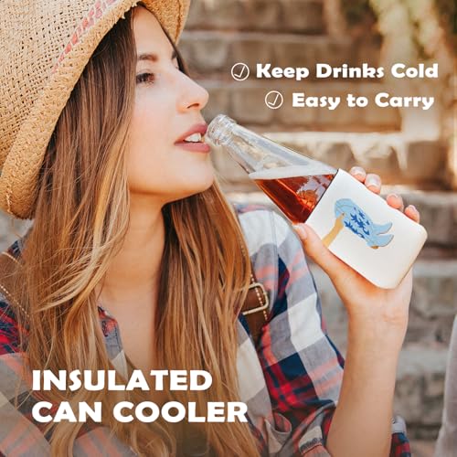 4 Pack Western Coastal Cowgirl Reusable Neoprene Insulator Cup Sleeve for Cold and Hot Drinks, Blue Western Preppy Beach Coastal Cowgirl Can Drink Sleeves Cooler Sleeves Gifts for Women - color: Coast Cowgirl（Blue)-cup